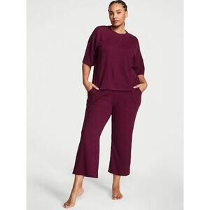 Victoria's Secret Burgundy Glow Waffle Knit Tee & Pants Lounge Medium NEW NWT
